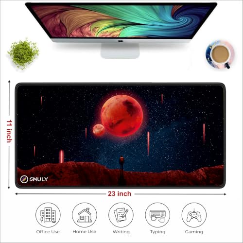 Image of Red Planet Space Design Large Desk Mat, Extended Mouse Pad 58.5 x 28 cm, Desk Pad, Washable Mousepad, 2mm Thick Non-Slip Rubber Base, Stitched Edges for Office, Home & Workstation (Multicolour)