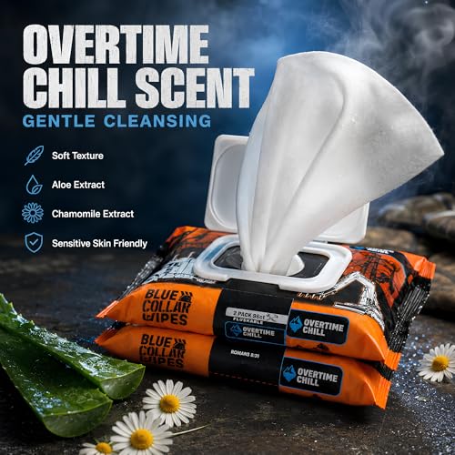 Image of XL Flushable Adult Wet Wipes - Biodegradable, Sewer & Septic Safe - Overtime Chill Scent - 96 Total Wipes (2 Resealable Packs of 48)