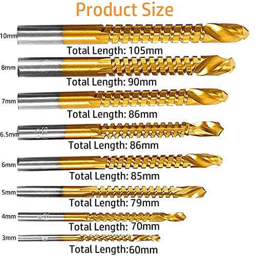Yuentoen Twist Drill Bits - 8Pcs Serrated Drill Bit Set, Titanium Coated Hss Sharp 3-10Mm Carpenter Hacksaw Drill Bit Spiral Saw Drill Bit For Wood Woodworking Steel Metal Plastic Screw Hole Saw #TOP1