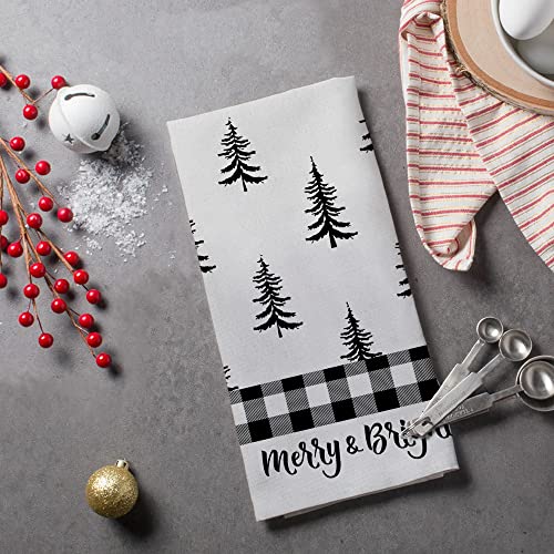 Christmas Dish Towels For Christmas Decor Black Buffalo Plaid Christmas Tree Kitchen Towels 18X26 Inch Xmas Washcloths Seasonal Ultra Absorbent Bar Drying Christmas Hand Towel For Cooking Set Of 2 #TOP1