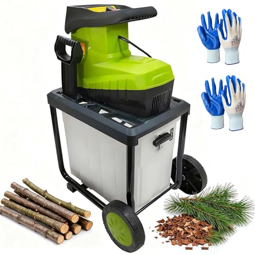 Trituradora De Jardín Eléctrica 2800W, Capacidad De Corte 45mm, Astilladora Con Contenedor Extraíble 60L, Cuchillas De Acero Reversibles, Trituradora Silenciosa Para Compost & Paisajismo
