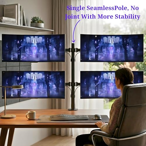 Image of BIJASANI Quad 4 Monitor Stand | 2+2 Stacked Dual-Arm Layout | Large Dual C-Clamp | 810mm Single-Pole | 10 KG Per Arm | 10-32 inch | Tilt Swivel Rotation | 3 Year Warranty | Trading Gaming WFH