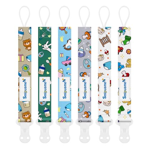 Image of Smlpuame Baby Pacifier Clip for Boys Girl,6 Pack Stylish Binky Clips Strap,Paci Holder with Clips Universal Lightweight Fits Most Pacifiers Teeher Toy Teething Ring Soothie,Baby Gifts(Baby)