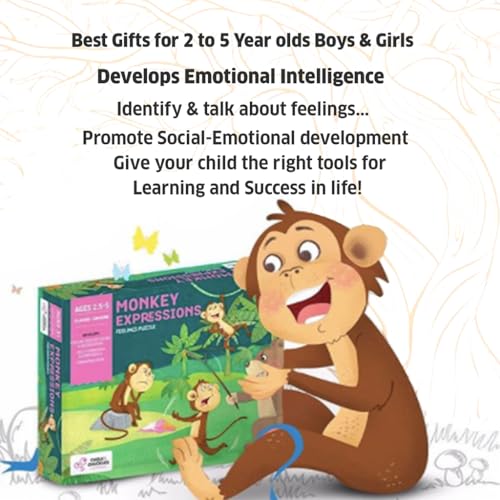 Image of Chalk and Chuckles Monkey Expressions Preschool Feelings Puzzle Ages 3-6 Years Old, Social Emotional Learning, Educational Toy