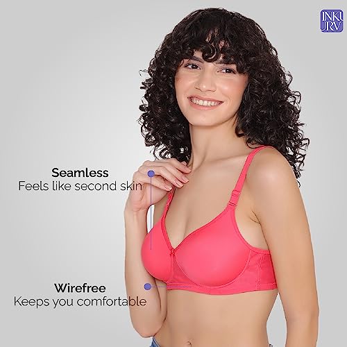 Image of INKURV Lightly Padded T-Shirt Bra for Women- Padded, Non-Wired, Full Coverage, Seamless Cups, Multiway Bra for Girls, Daily use Bra with Detachable Straps- Lily