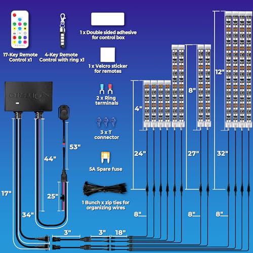 Image of 12PCS Double Row Motorcycle Led Lights with Brake Turn Signal,Underglow Light Kits with DITRIO APP /RF Remote Control, Dual Zone,Waterproof,12V Pixelglow RGB Lights for Motorcycles, Golf Carts, UTVs