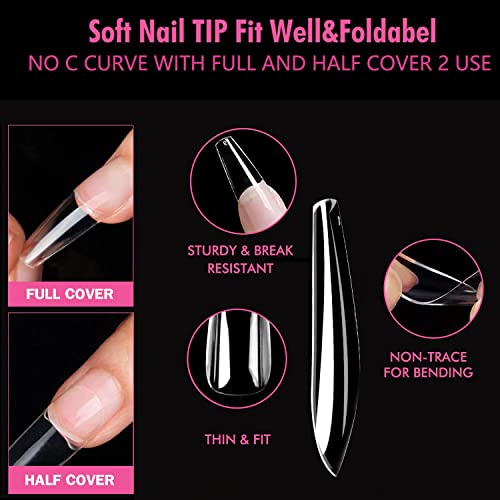 Image of UNA GELLA Long Coffin Nail Tips 504pcs Clear Long Gel Nail Tips Coffin Pre-shaped Full Cover Fake Nails Acrylic False Press on Nails For Nail Extension DIY Salon Soft Gel Tips 12 Sizes