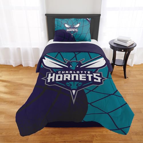 NORTHWEST Charlotte Hornets Officially Licensed NBA Comforter Set – Full/Queen & Twin/Twin XL – Soft Bedding with Team Logo & Pillow Shams – Basketball Fan Bedroom Set, Twin/Twin XL