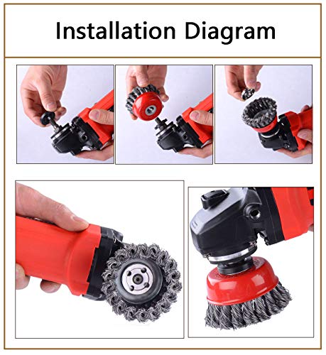 Image of 3 inch Heavy-Duty Knotted Twisted Bowl Brush, Cup Power Brush, Flat Head Set Angle Grinder Rust Paint Wire Brush, Center Hole Diameter 0.6 inch, 3 Pcs