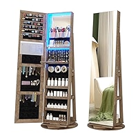 LVSOMT Armoire à Bijoux Avec LED, Armoire à Bijoux Rotative à