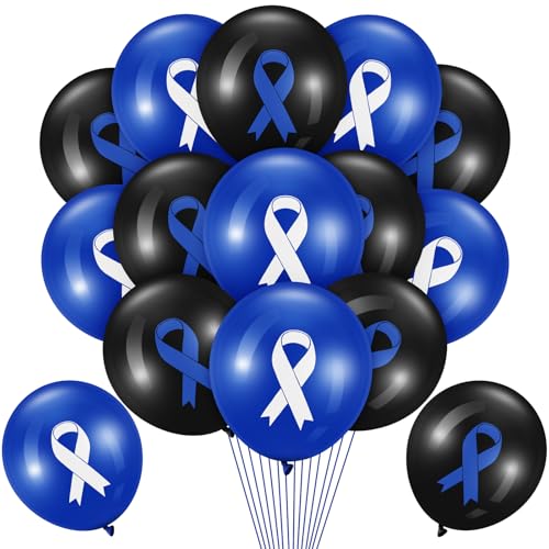 Image of Hungdao 100 Pcs Blue Cancer Awareness Ribbon Balloons Colon Rectal Prostate Cancer Balloons Arch for Ribbon Party Decorations Child Abuse Prevention Awareness Supplies (Blue and Black)