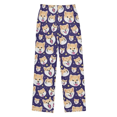 Corgi Dog with Stars Boys Long Pants Soft Trousers Elastic Waist Kids Lounge Bottoms with Pockets S-XL