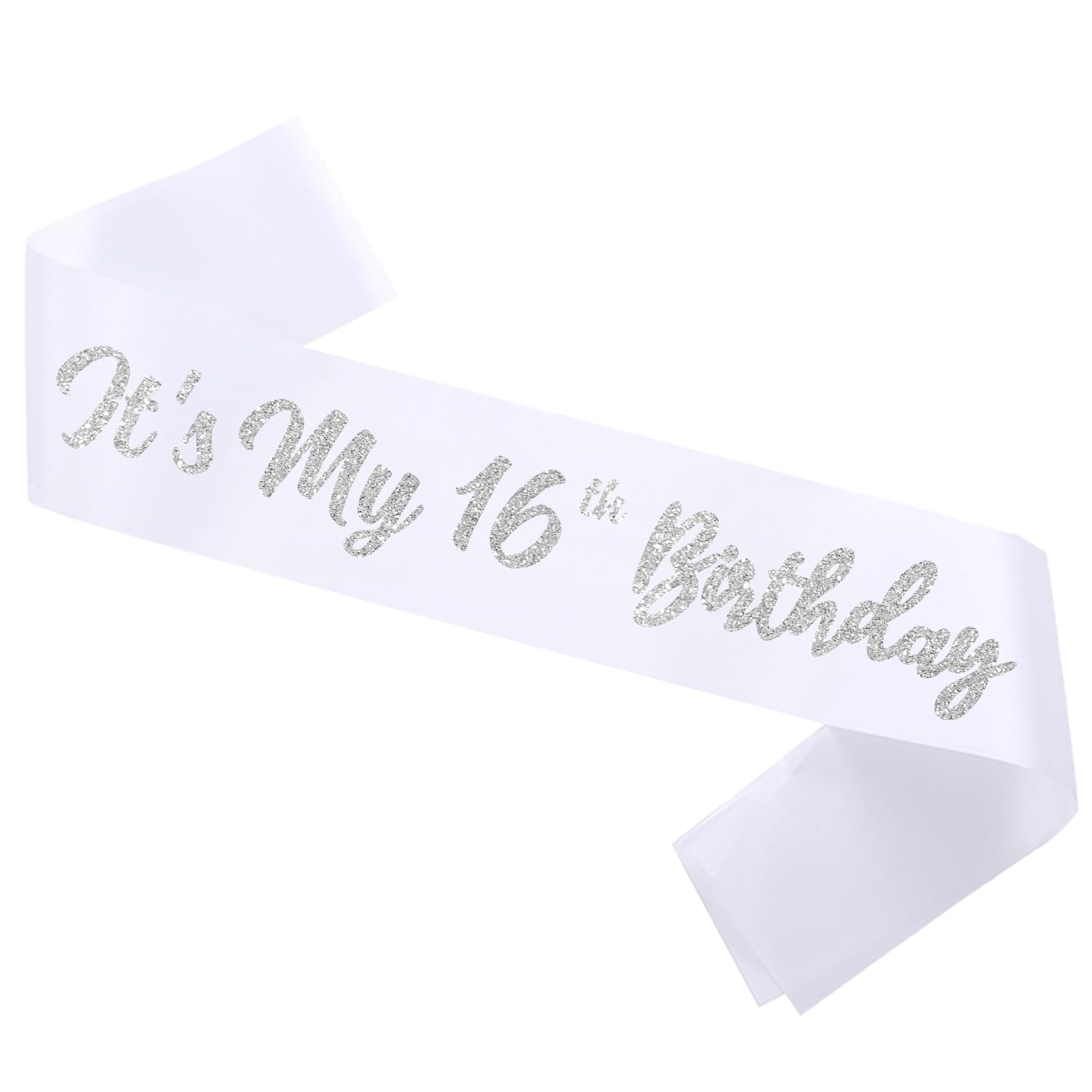 White It's My 16th Birthday Sash Funny 16th Birthday Sash 16th Birthday Gifts for Girls with Glitter Letter Silver
