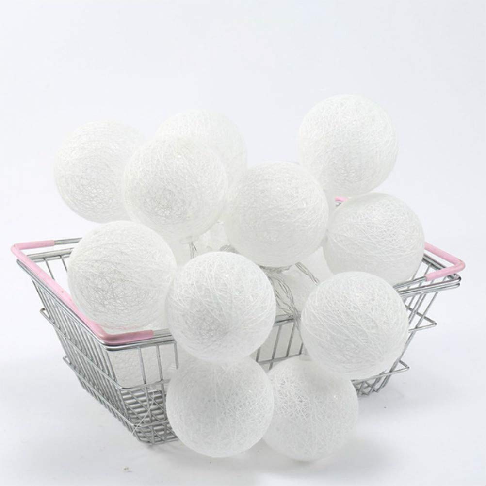 LED Cotton Ball String Lights Xmas Fairy Lights Christmas Decoration Battery Operated for Indoor Outdoor New Year Holiday Wedding Party Bed Decor Garlands (White,1.8M/10LED)