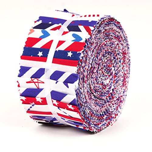 Soimoi 40Pcs American Color Flag Theme Print Cotton Precut Fabrics for Quilting Craft Strips 2.5x42inches Jelly Roll, Red - Image 2