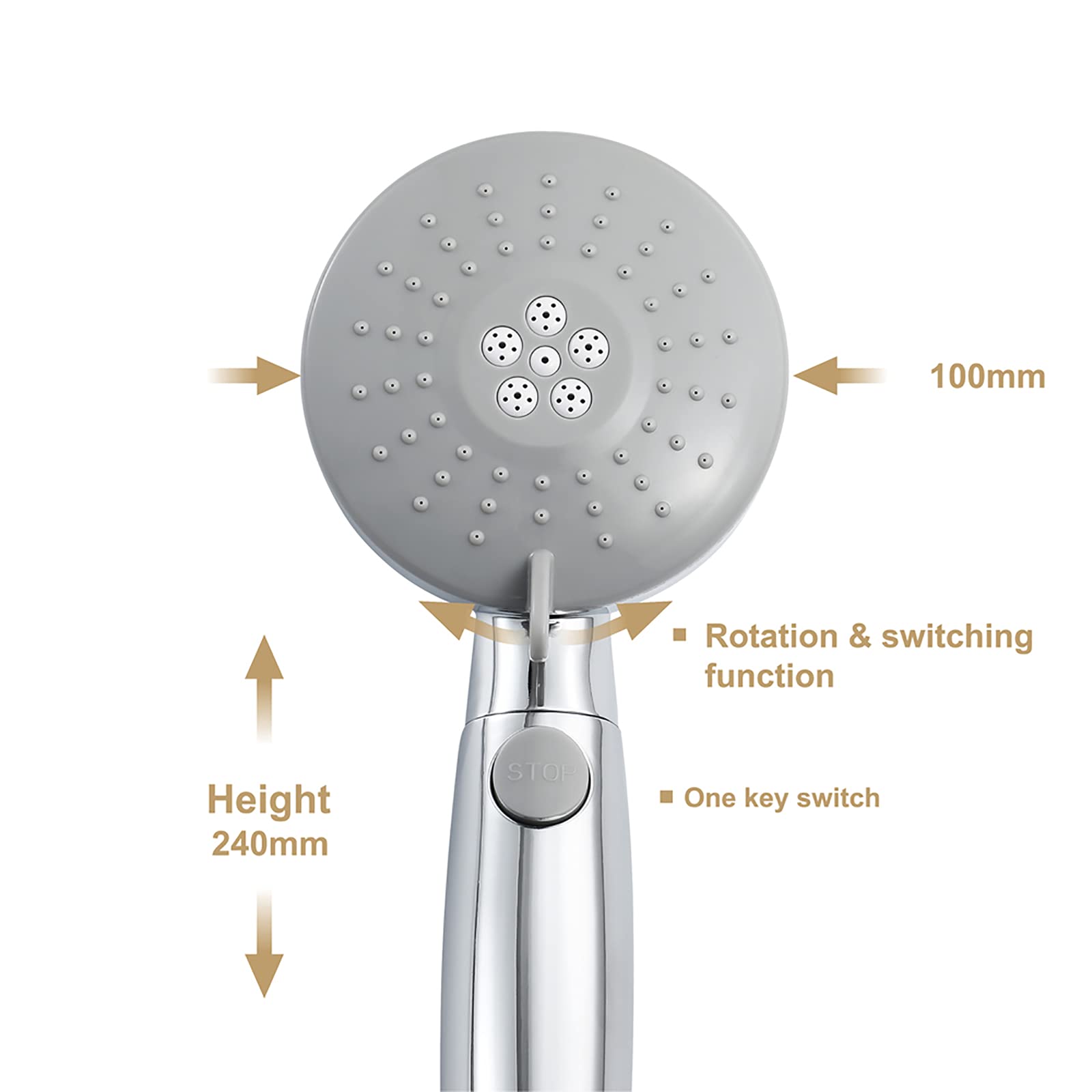 Rociador de Ducha de Mano Cromado para Ducha Rociadores de Ducha de Mano de Alta Presión Rociador de Ducha de Mano Universal de Alto Flujo con Soporte de Ducha de Manguera de 1,5 M