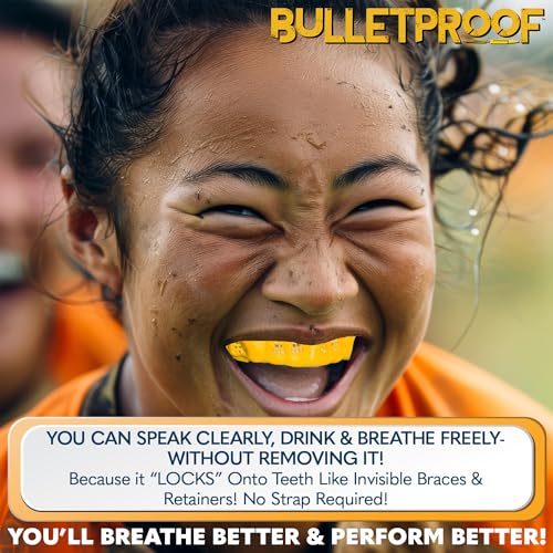 Image of Bulletproof: World's Thinnest Most Breathable Mouthguard is 3X Stronger! BJJ Lacrosse Football Basketball MMA Wrestling Hockey Rugby Boxing Men Sports Mouth Guard Grinding Teeth Adult Youth Braces
