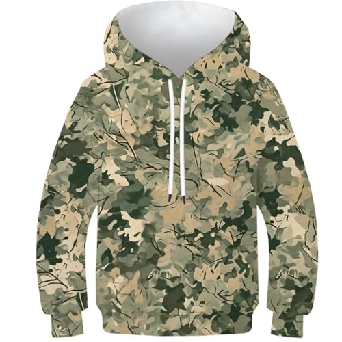 Sweat à capuche imprimé 3D camouflage unisexe avec poche kangourou 10-12Y