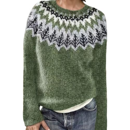 Women's Christmas Colorful Fair Isle Print Sweater Oversized Long Sleeve Pullover Tops for Women Fall Winter Trendy