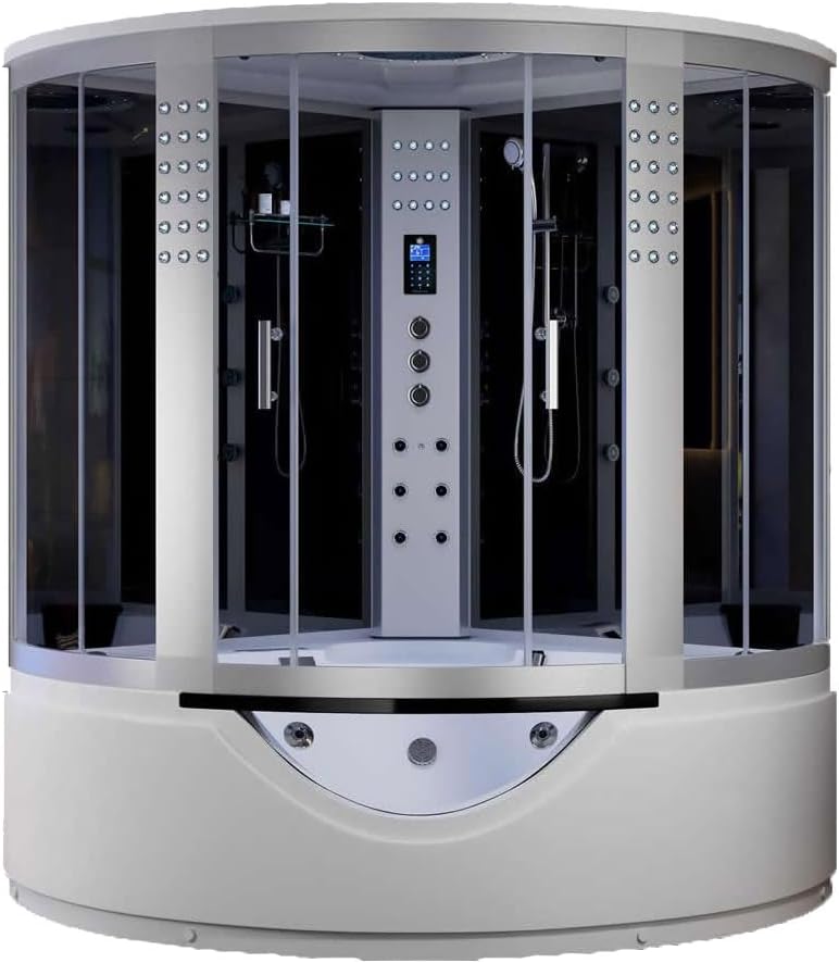 Kingston Luxury Corner Steam Shower & Airspa Whirlpool Bath - Black, 1500 x 1500 x 2250mm - Quadrant Shape, Built-in DAB Radio with Speaker System - 5 Years Warranty