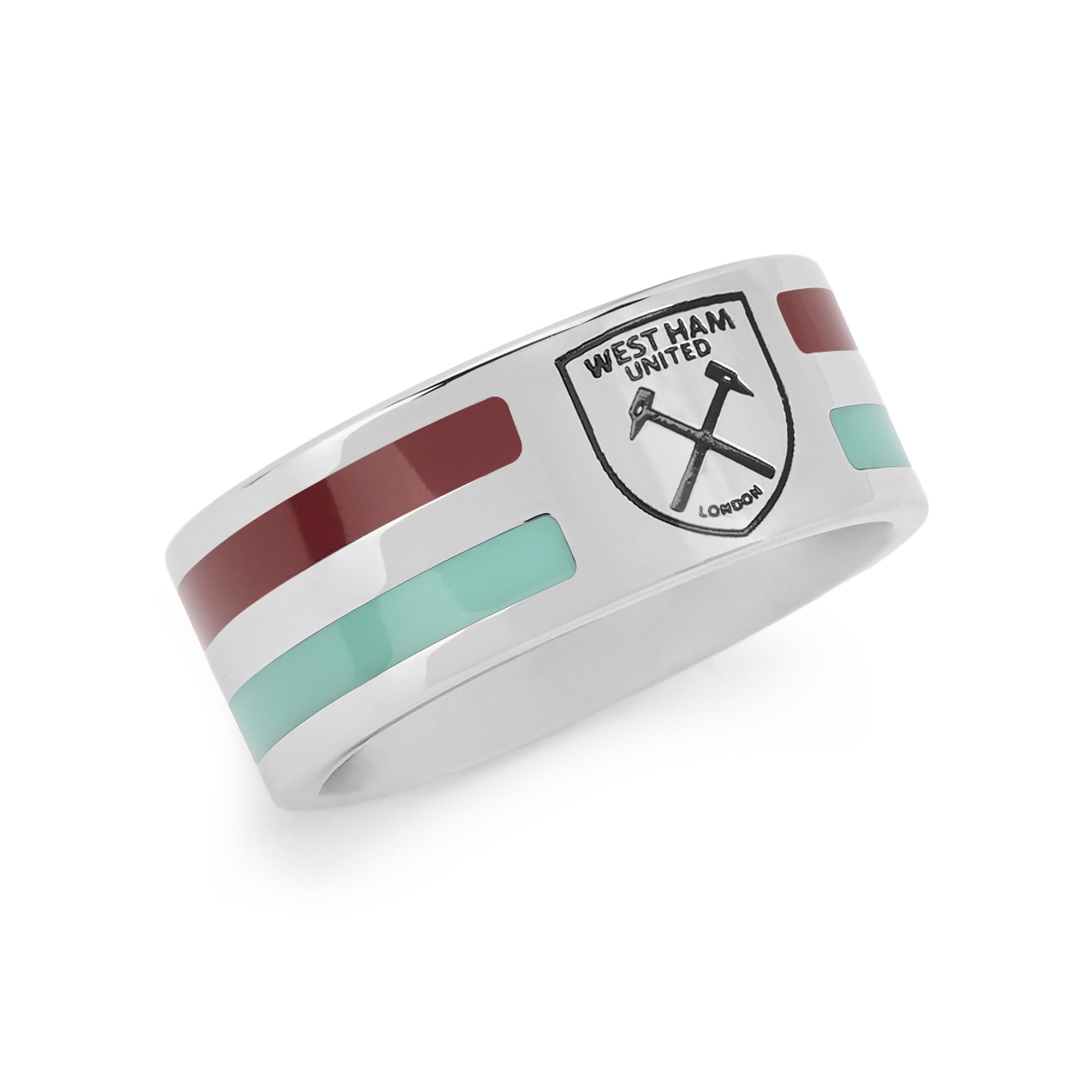 Official Licensed West Ham United Stainless Steel 2 Colour Stripe Band Ring - Medium Mens/Unisex Football Gift