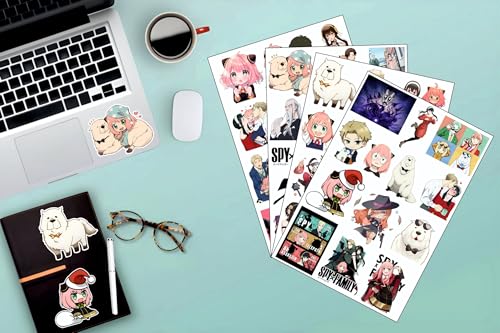 Image of AnimeVerse Pack of 53 Spy x Family Anime Stickers for Laptop, Phone, Guitar, Bike, PC, | Waterproof Glossy Vinyl Decals | Residue-Free Anime Stickers Collection (Spy X Family)