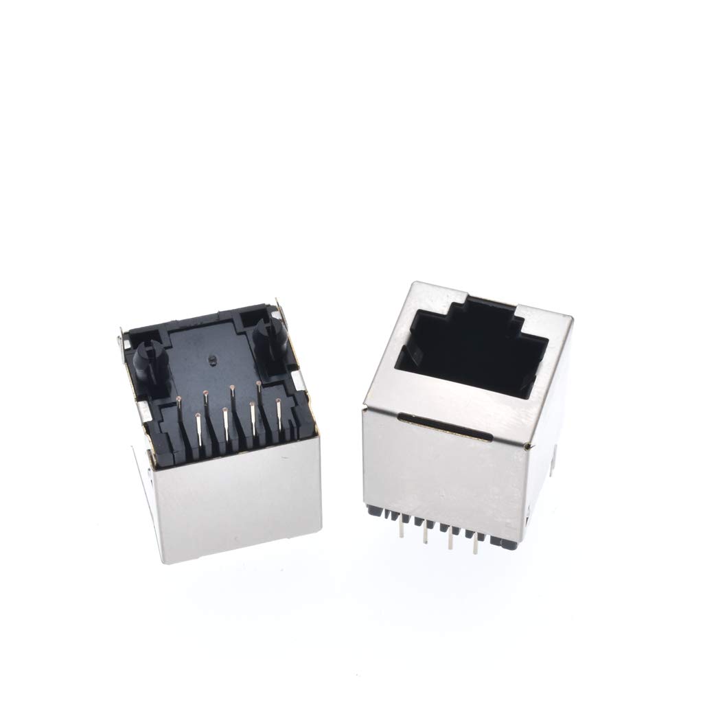 elpart 100 pcs RJ45 Ethernet Socket 5224 8P8C DIP Network Jack with Shielding Copper Shell Female Connector 180 Degree 16mm* #elPart2339039