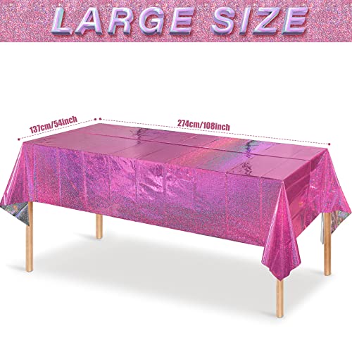 4 Pack Iridescence Plastic Tablecloths Shiny Disposable Laser Rectangle Table Covers Holographic Foil Tablecloth Iridescent Party Decoration Birthday Bridal Wedding Christmas 54" X 108" (Pink) #TOP1