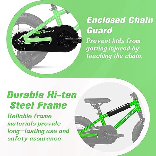 Image of 12 14 16 18 Inch Kids Bike BMX Style Bicycle with Training Wheels Coaster Brake for 2-10 Years Old Toddlers Boys Girls Multiple Colors