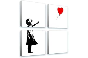 Girl Balloon 4 Panels by Banksy - Alonline Art Premium Framed Canvas