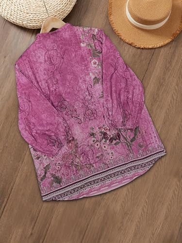 Summer Vacation for Womens Retro Style Printed Buttons Boho Beach Long Sleeve Leisure Travel Jacket3