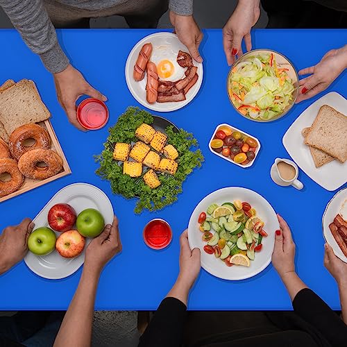 Image of 32 Pack Blue Plastic Tablecloth for Rectangle Tables, Premium Decorative Royal Blue Disposable Table Cloths for Parties, Rectangle Party Table Cover for Birthday, Wedding, Anniversary, 54 x 108 Inch