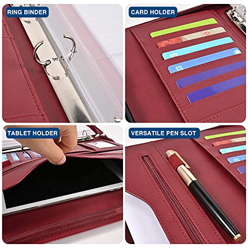 Linaxbong 3 Ring Padfolio Portfolio Business Binders，Secure Zippered Closure，Resume Padfolio Business Organizer—Pu Leather Padfolio Portfolio Binders For Men & Women(Wr) #TOP2