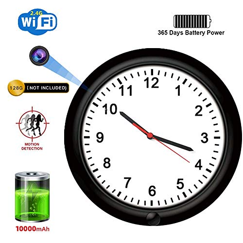 SDETER Hidden Camera, 1080P WiFi Spy Wall Clock Camera Rechargeable Battery Powered Adjustable Lens Wireless Camera Motion Detection Push Alarm Loop Recording for Home Security (Wall Clock Camera)