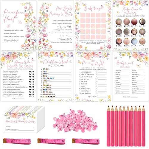 Baby Shower Games for Girl Wildflowers, How Big Is Mommy's Belly, Bingo Game, Bump or Beer Belly, Guess Who Mommy Or Daddy? Children's Book Emoji Pictionary, Word Scramble, Price is Right