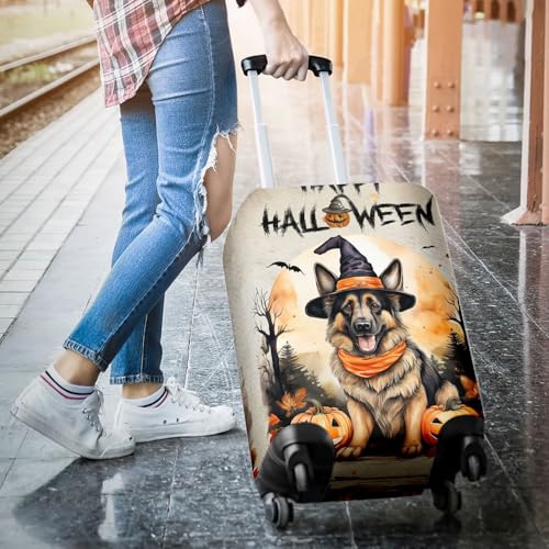 Happy Halloween German Shepherd Witches Hat Pumpkin Carving Travel Luggage Cover Alsatian Dog Lover Gifts Suitcase Dust Protective Decor - 020193