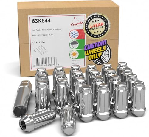 Image of Wheel Accessories Parts 24 Pcs M12x1.25 12x1.25 Thread Truck 2.00 inch Long Spline Lug Nuts Chrome 6 Spline Hex Fits Nissan Titan (Non XD)