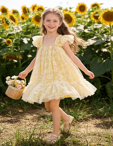 Image of Arshiner Toddler Tulle Dress for Girls Layered Tutu Ruffle Dresses Swing Twirly Fairy Summer Birthday Party Wedding Sundress