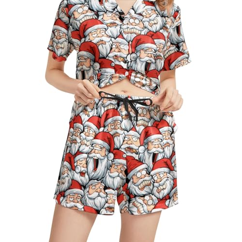 Image of Silk Satin Pajama Set for Women Summer Lounge Pjs Sets 2 Piece Suit Ladies Button Down Tops And Shorts Sleepwear