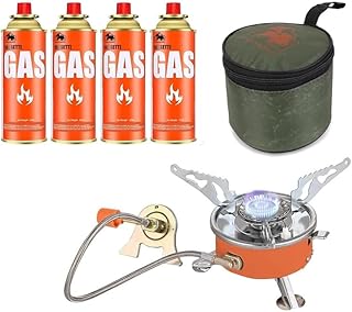 BisonBerg Portable Mini Stove with 4 Butane Gas Canister Lightweight Folding Gas atove For outdoor Cooking & Camping - Min Price In India