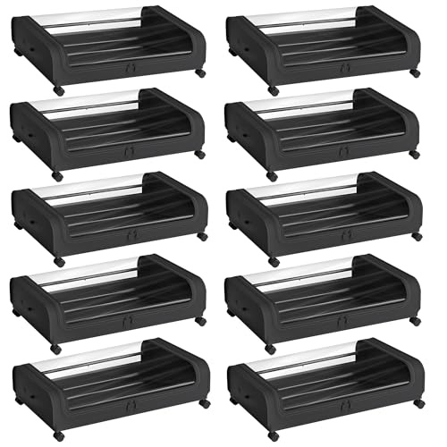 Image of Nayasa Under Bed Storage Box | Storage Organizer | Ideal For Small Space Clothes Storage | Clothes, Shoes, Toys, Books With Clear Cover | Lockable Wheels | Set of 10 | Black