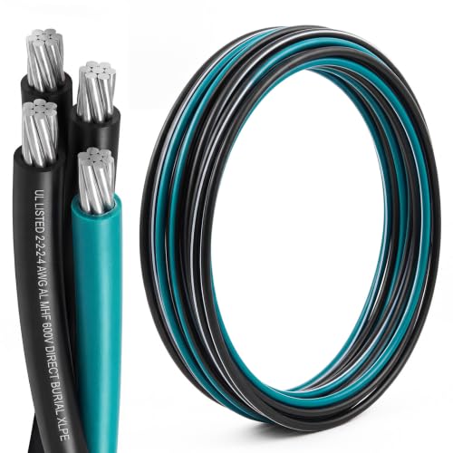 Relaxweex 25Ft 2-2-2-4 Aluminum Mobile Home Feeder Cable - UL Listed 600V 100A Direct Burial Underground Wire - URD Quadruplex Service Cable for Mobile Homes Garages Sub Panels