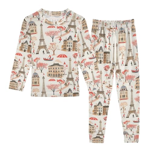 ALAZA Paris Eiffel Tower Castle Tree Pajamas Long Sleeve Sleepwear 2-Piece Pajama Set