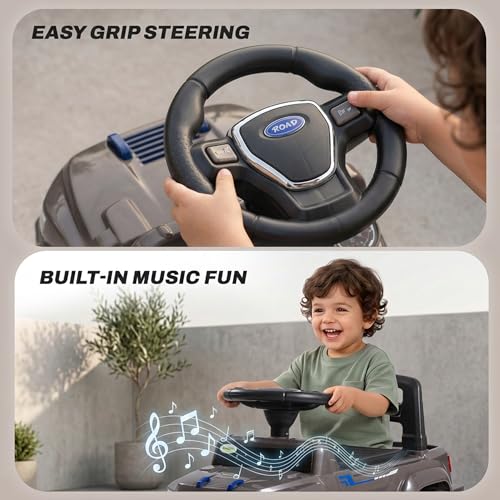 Image of Baybee Speedy Baby Ride on Car for Kids | Portable Kids Car with LED Lights, Music & Storage Basket | Push Toy Cars with High Backrest | Toddler Rideons Jeep for 1 to 3 Years Boys Girls (Grey)