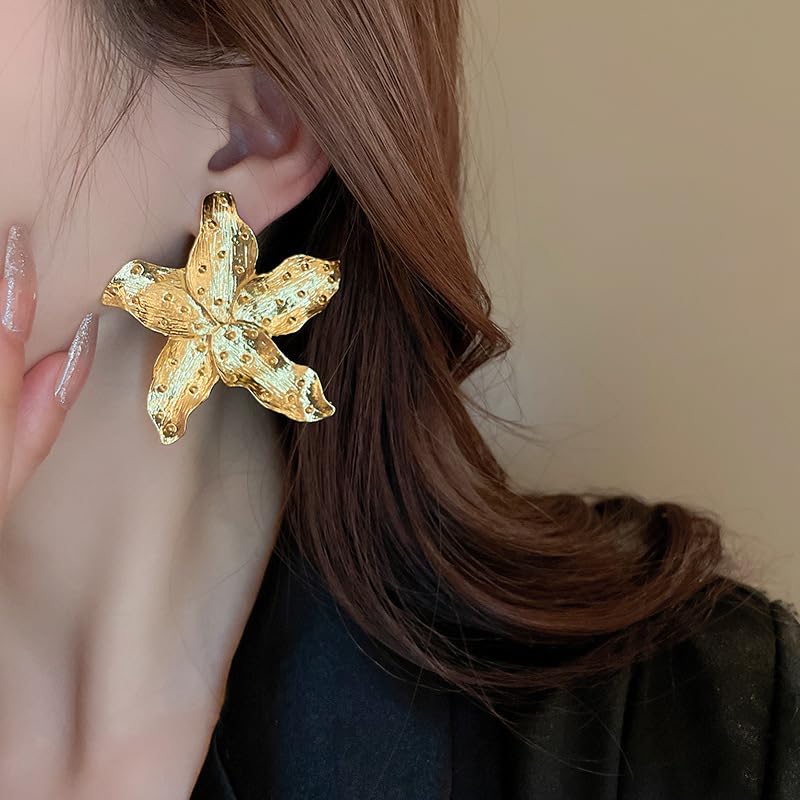 Gold Flower Earring Gold Statement Earrings for Women Bohemian Pendant Earrings Large Geometric Flower Fluttering Earrings Exaggerated Metal Fan-Shaped Jewelry Suitable for Women Teen Girls2