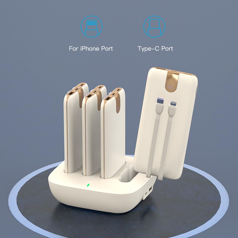 Power Bank 4×10000mAh,Caricatore Portatile 22.5W e Cavi Integrati | Ricarica Rapida, Batteria Portatile con Base di Ricarica per iPhone, Galaxy, iPad e MacBook,Blu