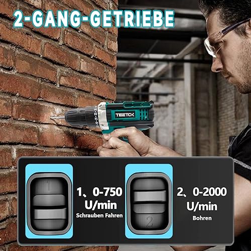 Akkuschrauber, Akku Bohrschrauber Ersatz Für Makita 18V, Schlagbohrmaschinen Das Maximale Drehmoment Beträgt 100NM, Akku Bohrmaschine 2-Gang Getriebe, 25+1 Treibereinstellungen, Für Bauvorhaben, LED – Bild 3