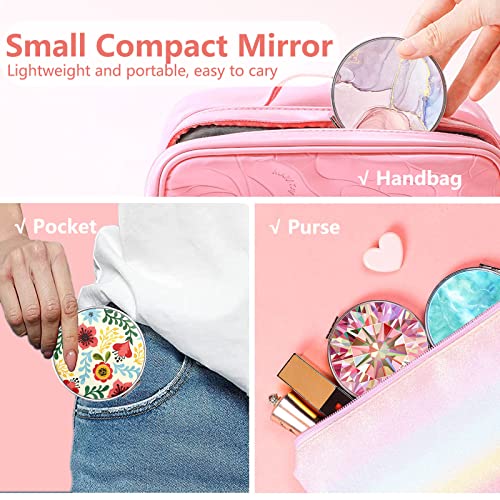 Acedada Compact Mirror, Pocket Mirror, Small Mirror For Purse, Portable Travel Makeup Mini Mirror, Folding Handheld Double-Sided 1X/2X Magnifying Compact Mirror For Women Girls Gift - Retro Flower #TOP3