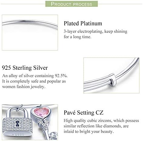 Fashion New 925 Sterling Silver Love Lock & Heart Shape Key Women Bangles Bracelets Female Jewelry Gift image 5