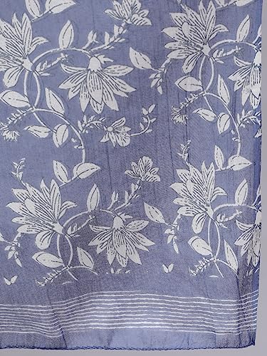 Image of Mizaz Women Embroidered Printed Cotton Round Neck 3 /4 Sleeves Straight Kurta Pant And Dupatta Set (MZ1023BLUE P)
